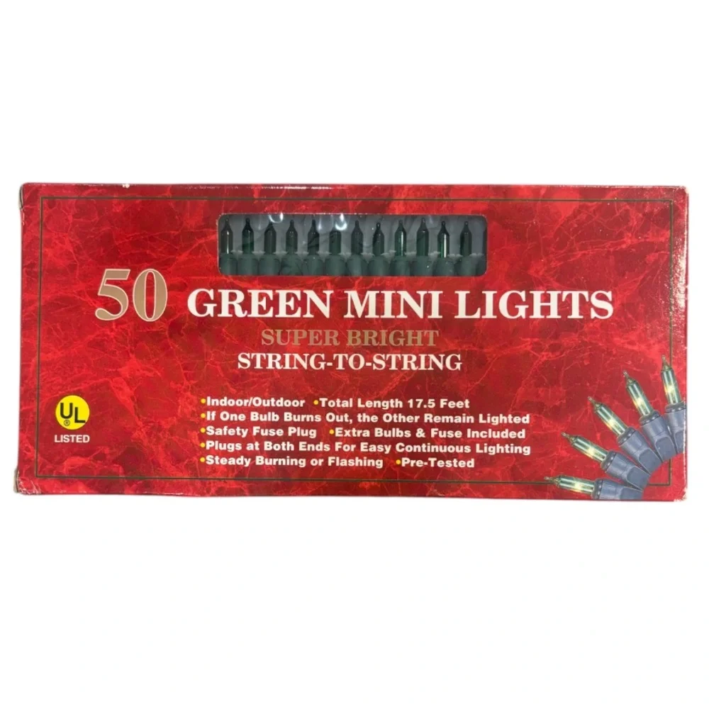 Mini Christmas String Lights Bundle Indoor Outdoor 50 Lights Green Bulb and Wire